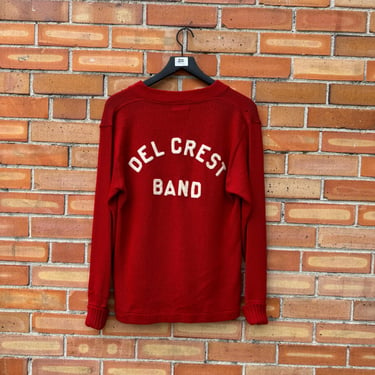 vintage 50s/60s red wool stadium delcrest band cardigan / s small 