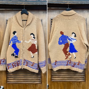 Vintage 1950’s Rockabilly Dancers Cowichan Shawl Collar Wool Sweater, 50’s  Western Wear, Vintage Clothing 
