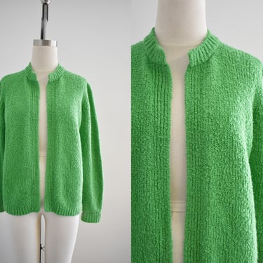 1970s Apple Green Boucle Cardigan Sweater 