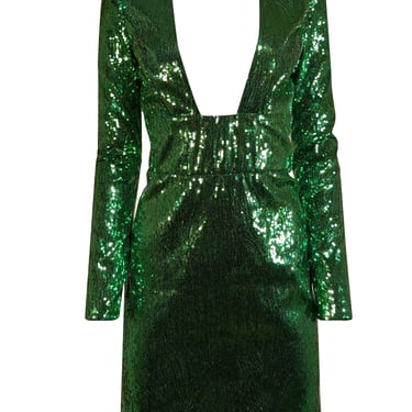 DUNDAS - Emerald Green Sequined Long Sleeve Mini Dress Sz 8