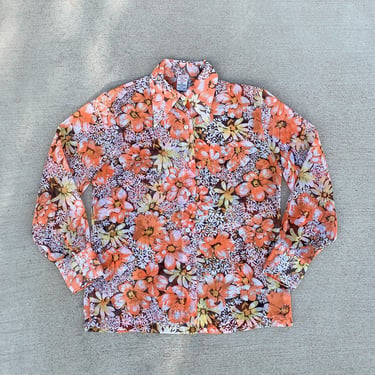 Vintage 70's Sheer Floral 100% Polyester Button-up Blouse 