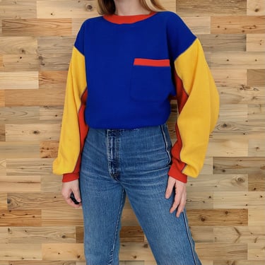 Vintage Colorblock Soft Pullover Sweatshirt Top 