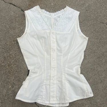 Antique Edwardian White Cotton Embroidered Camisole Bodice Dress Blouse Vintage