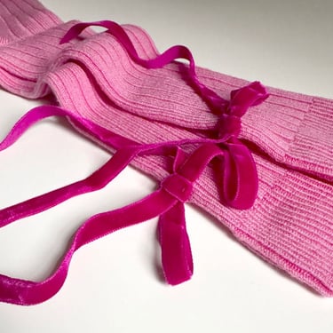 Maria La Rosa Velvet Bow Knee Sock - Pink on Garmentory