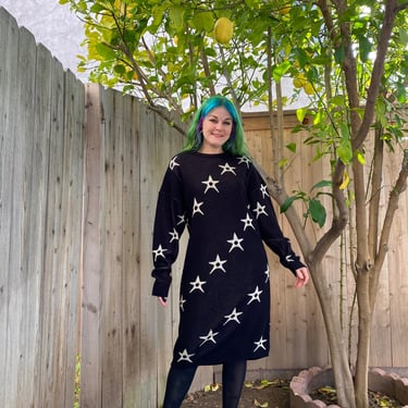Vintage 1980’s Black Sweater Dress with Stars 
