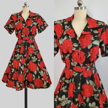 80s Does 50s Cotton Day Dress NOS bt Amy-Deb - 80s Dress - 80's Women's Vintage Size Large/XL 