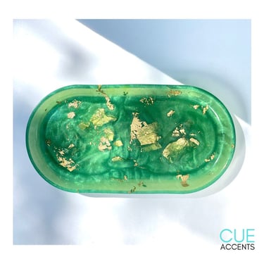 Oblong Gold Foiled Sea Green Multifunctional Resin Tray | Decorative Trays | Jewelry Tray | Candle Tray | Trinket Holder | Home Goods | Gift 