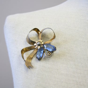 1950s Sterling and Rhinestone Bow Brooch 