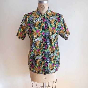Jungle Animal Print Button Down Blouse - Early 1990s 
