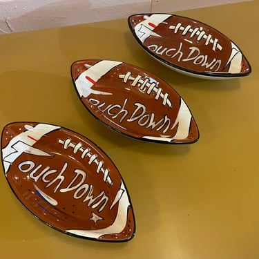 Retro Kitsch Ceramic Football Shaped Snack Bowls by Clay Art 