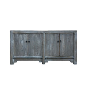 Distressed Bleached White Wash Rough Wood Credenza Console Cabinet ws4359E 