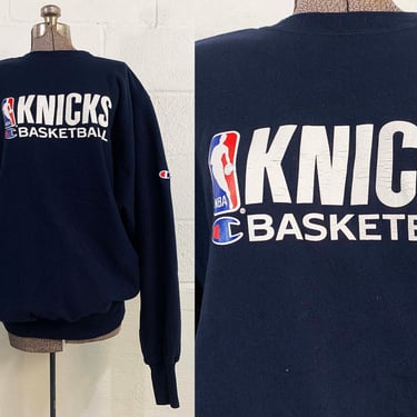 Vintage Knicks Champion Reverse Weave Sweatshirt NBA New York Crewneck Sportswear Streetwear Navy Blue Rare Grail XXL 2XL 2X XX-Large 