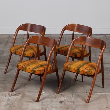 Set of Four Walnut Round Back Dining Chairs 