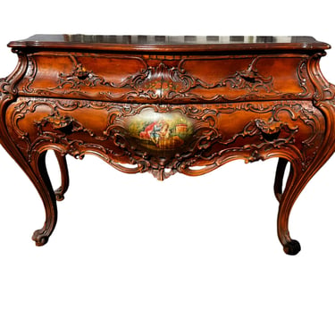 (RARE) 18th Century Antique Italian Rococo Baroque Walnut 3-Drawer Bombe Commode Dresser