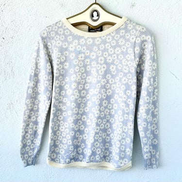 Vintage Givenchy Floral Sweater Purple White Daisy Knit Top Shirt 