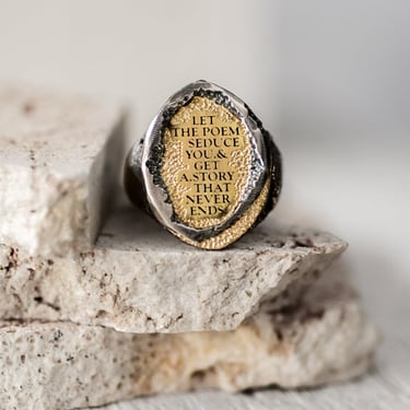 18K Gold and Sterling Silver 'Let The Poem Seduce You' Ring