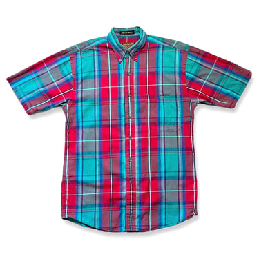 Vintage 1980s EDDIE BAUER Superior Madras Plaid Shirt ~ M ~ Cotton ~ 80s Button-Down Oxford ~ Preppy / Trad / Ivy 