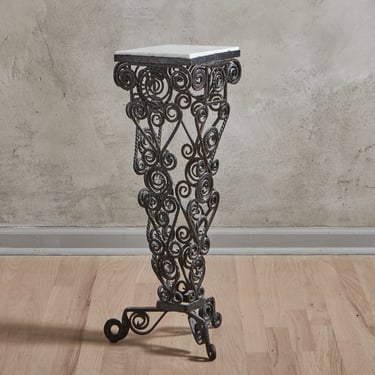 Iron Base Tripod Side Table with Marble Top, 20th Century