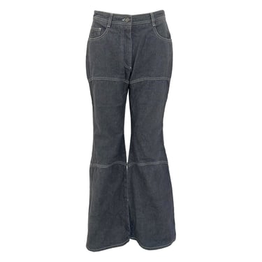 Chanel Grey Denim Wide-Leg Rhinestone Logo Jeans
