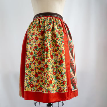 Wrap Skirt Size Medium Upcycled Vintage Scarf Floral Print leaf Skirt Handcrafted One-of-a-Kind Boho Wrap Around Skirt Ellemichelle 