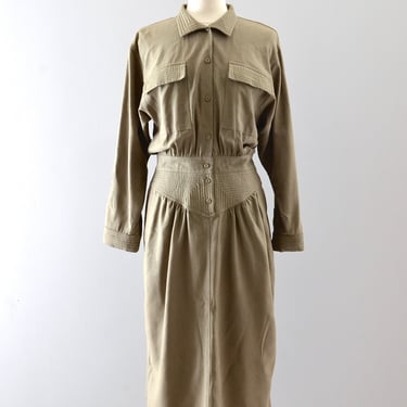 Vintage Raw Silk Utility Style Dress