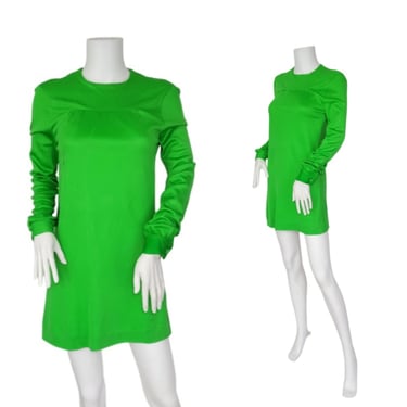 1960's Apple Green Poly Short MOD Mini Dress I Sz Sm I Terri Petites S.F. 