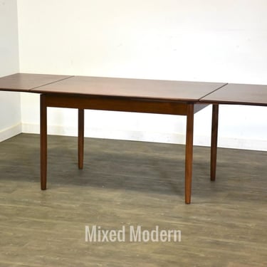 Refinished Danish Modern Teak Draw Leaf Dining Table 