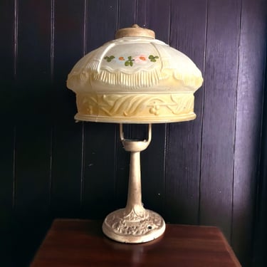 Vintage Aladdin Mfg Co Lamp No 4 Cast Iron Base and Glass Shade Muncie Indiana 