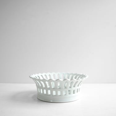 Vintage White Porcelain Basket Bowl 