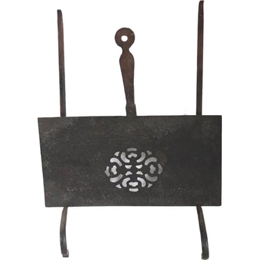 1820's English Georgian Hand Forged Black Iron Fireplace Hearth, Sliding and  Hanging Trivet. With Pierced Decoration. Fire Tool. 