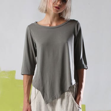 Asymmetric Cropped Sleeve T-Shirt in MOSS or BLACK