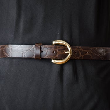 vegan leather belt | 80s 90s vintage brown alligator faux leather dark academia skinny belt 