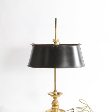 Vintage 1960s French Empire style black + Brass Bouillotte Lamp Tole Shade 