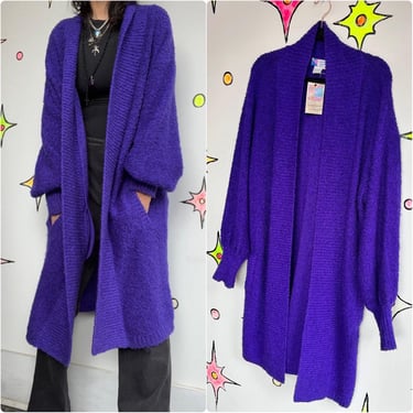 Vintage 80s 90s | Oversized Chunky Cozy Purple Art Wear Puff Sleeve Sweater | M 