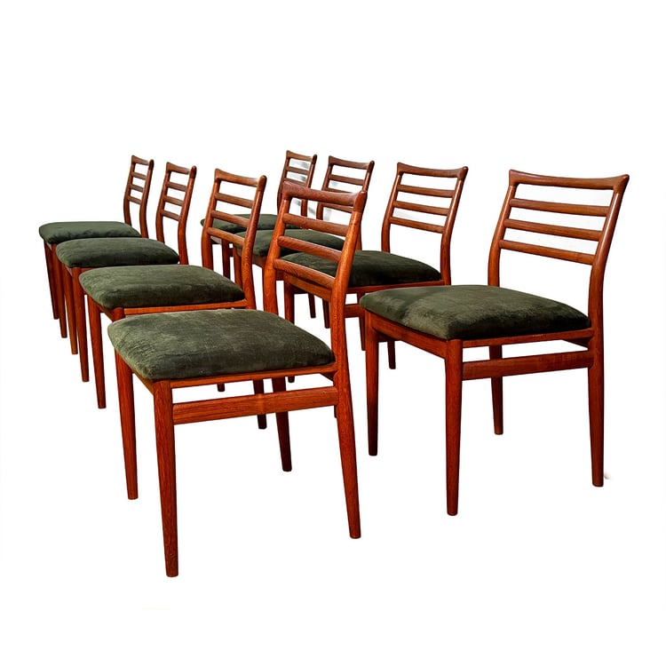 Just Reupholstered Set of 8 Erling Torvits for Sorø Stolefabrik Danish Teak Dining Chairs