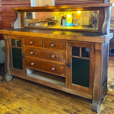 Wood Side Rail Buffet w 4 drawers and 2 Glass Doors and Mirror