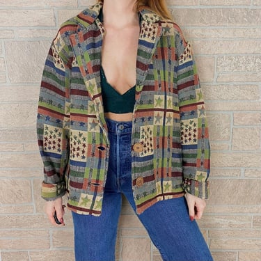 90&#39;s Tapestry Woven Knit Plaid Jacket 