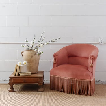 vintage French crapaud chair with tassels