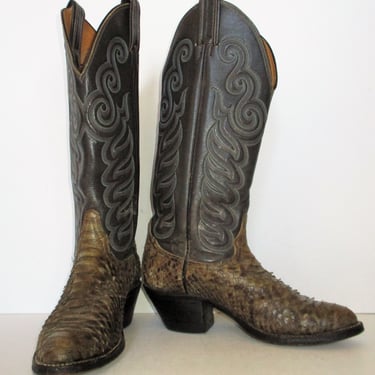 Vintage Tony Lama Cowboy Boots, 4 1/2B Women, gray snakeskin, knee high 