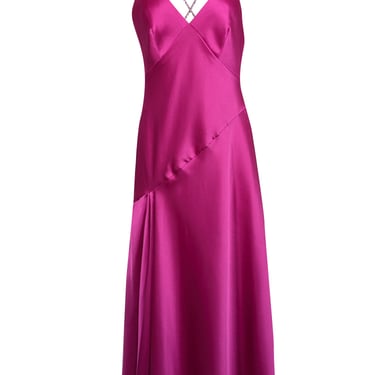 Jill Jill Stuart - Fuchsia Satin Sleeveless Gown w/ Rhinestone Straps Sz 6