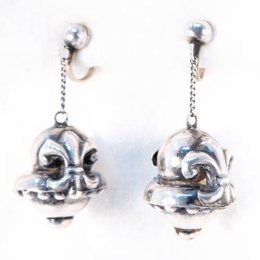 Fleur de Lis Sterling Silver Ball Dangle Earrings