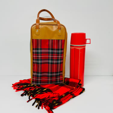 Vintage King Seeley Thermos / Lap Blanket / Bag / Plaid / Large Size Thermos / Picnic / Sports / FREE SHIPPING 