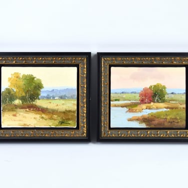 Pair Contemporary Impressionist Landscape Paintings Signed Clifton 