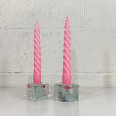 Vintage Glass Blenko Candle Holders Pair Candlesticks Mid-Century Candleholder Wedding Candlestick Boho Teardrop 1960s 