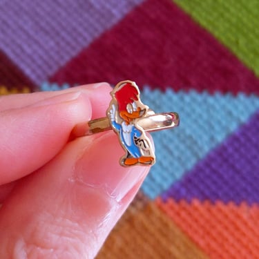 Retro Woody Woodpecker Novelty Vintage 70s 80s Gold Ring 