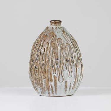 Studio Ceramic Textured Weed Pot with Vertical Drip Glaze 