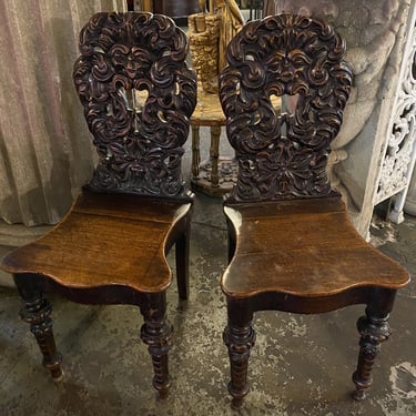 Victorian Carved Face Shield Back Chair PAIR