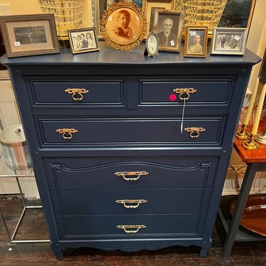 Blue painted 5 drawer chest by Huntley furniture. 38” x19” 47” 