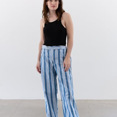 Vintage 28-36 Waist Stripe Flannel Drawstring Easy Pant | Blue White High Waist Holiday Cotton Pajama Pants | FL076 