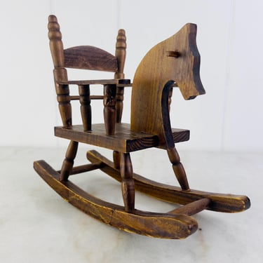 Vintage Wood Rocking Horse Doll Chair, Display Piece, nursery decor, for holding dolls, teddy bears, small plant, unique toy, gift for child 